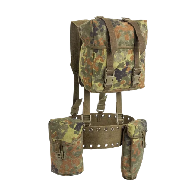 Sistem de transport cu centura si 3 buzunare - Surplus militar armata germana - Flecktarn - Uzat