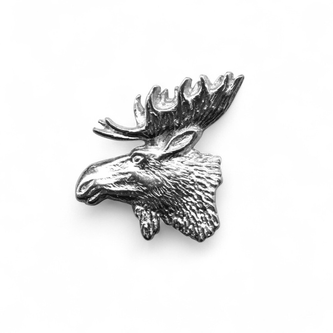 Insigna de vanatoare pentru palarie - Cap de Elan - Argintie