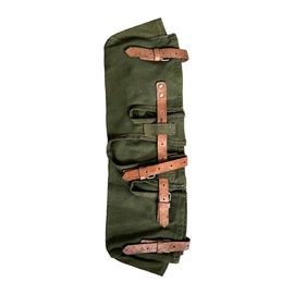 HUSA TEXTIL CU CURELUSA DIN PIELE PENTRU OPTICA MILITARA - VERDE OLIV - SURPLUS MILITAR ARMATA ROMANA - IN STARE BUNA
