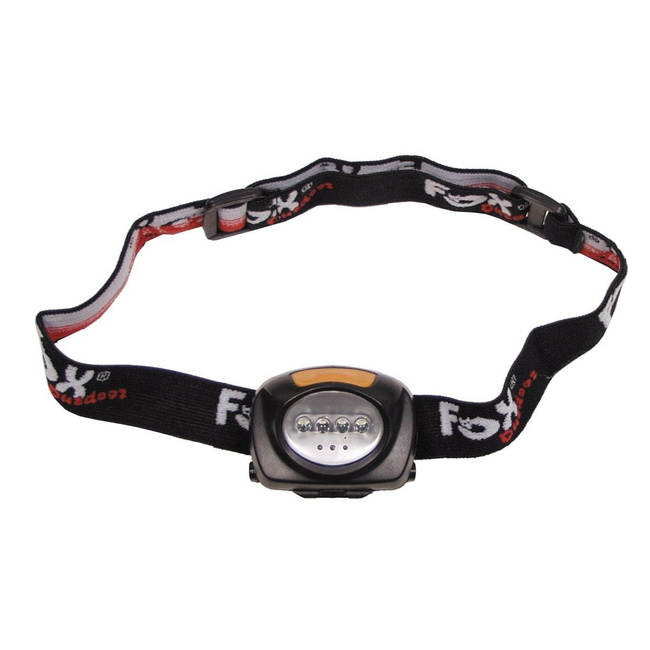 Head Lamp, 4 LED white, 3 red, foldable, black
