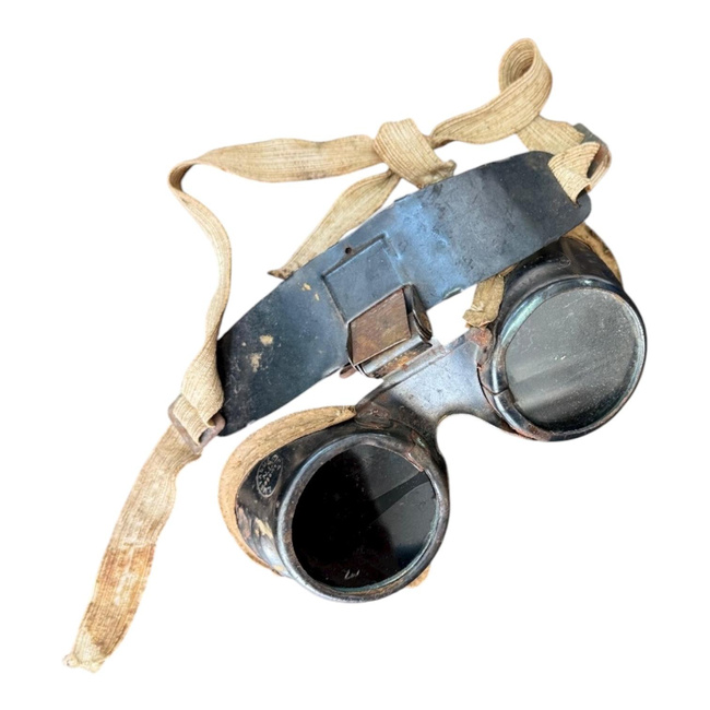 Ochelari de sudura din aluminiu - Model G249 - Industria Metalurgica RSR - Surplus Militar Armata Romana - Negri - Cu defect/Uzati