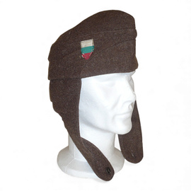 Side Wool Cap with Ear Flaps - Cold War Era - Military Surplus, Army of the People s Republic of Bulgaria - Brown - Like New