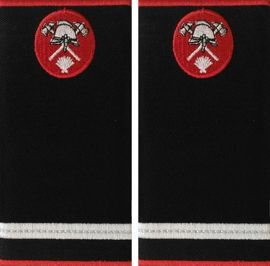 Grade Sublocotenent Pompieri ISU, IGSU tesute pe suport textil din paspoal cusut, cu semn de arma brodat