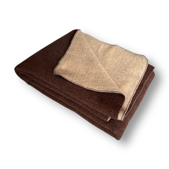 Patura din lana merinos - model Chocolat - 150x200 cm - 1800 g - Fata dubla (maro deschis/maro inchis)