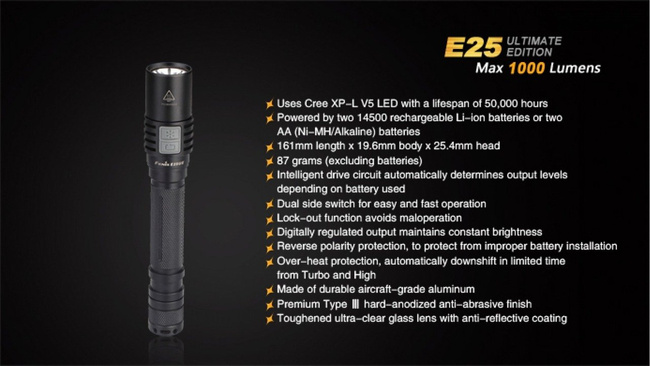 Flashlight Fenix E25 - Ultimate Edition, water resistant