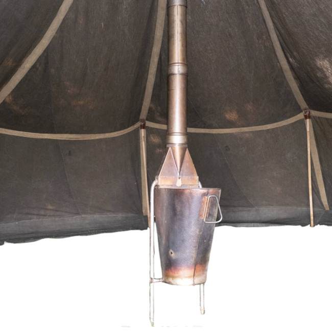 PYRAMIDAL TENT WITH TENT STOVE AND POLES - SWEDISH ARMY MILITARY SURPLUS  - GREEN OD - USED