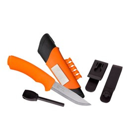 KNIFE - BUSHCRAFT SURVIVAL - WITH SHEATH, SHARPENER AND FIRE STARTER - MORAKNIV® - ORANGE