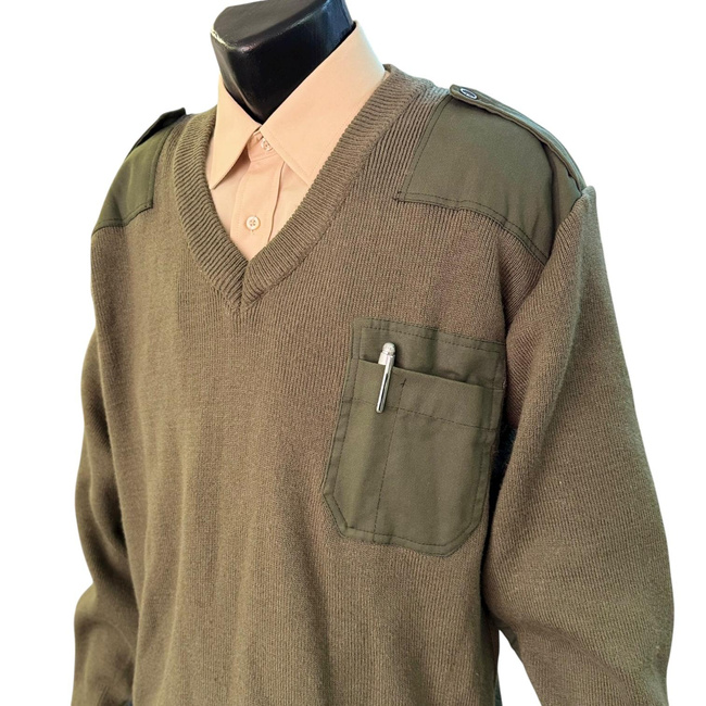 Pulover pentru tinuta de oras si serviciu, cu epoleti si guler in V - Surplus Militar Armata Romana - Verde OD - In Stare Buna
