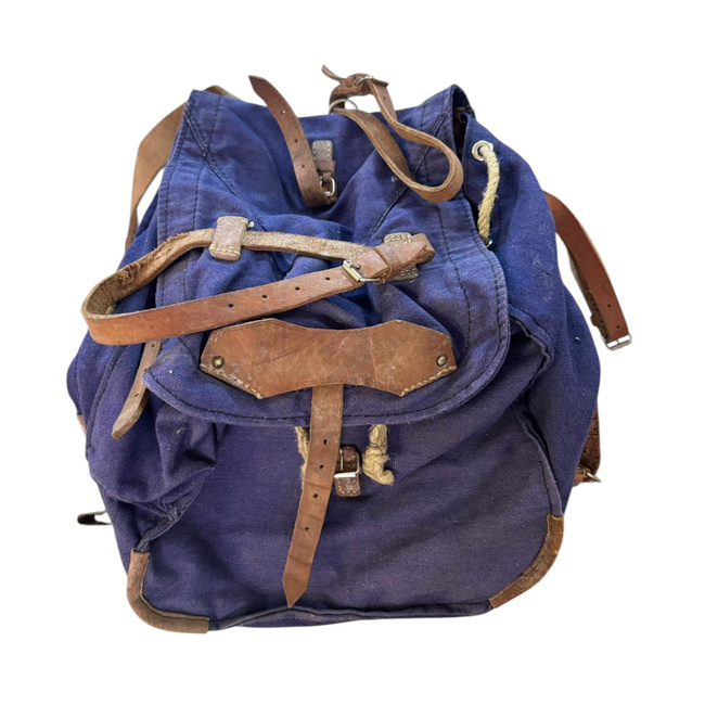 VINTAGE MILITARY RUCKSAK - COLD WAR ROMANIAN ARMY RARE SURPLUS - BLUE - USED