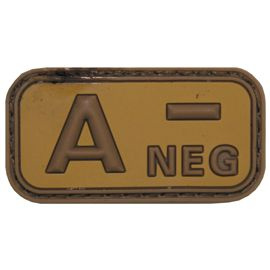 3D VELCRO PATCH - 5 x 2.5 CM - MFH - BROWN/KHAKI - BLOOD GROUP A NEG