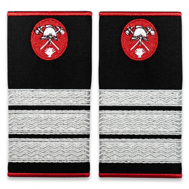 Grade Plutonier Major Pompieri ISU, IGSU țesute pe suport textil din paspoal cusut, cu semn de armă metalic