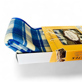 Romanian Merino Wool Blanket with Premium Box - Model Elena - Brown, Blue/Natural Beige - 140x200 cm - 707 g/m²