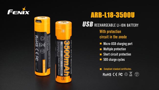 Fenix 18650 - 3500mAh - Micro-USB Rechargeable Battery - ARB-L 18-3500U