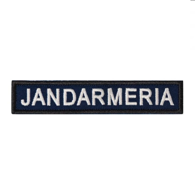 Ecuson JANDARMERIA piept, pe suport bleumarin si aplicare tip Velcro (cu scai) - 15x5 cm