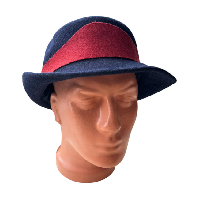 WOOLEN HAT - NAVY BLUE WITH RED STRIPE - ROMANIAN ARMY MILITARY SURPLUS - LIKE NEW