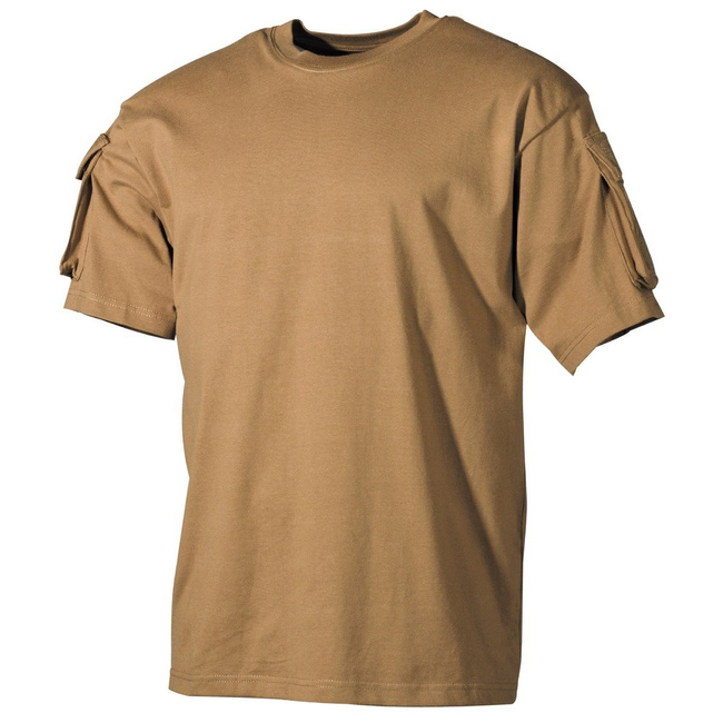 Tricou coyote MFH US cu buzunare cu banda velcro pe maneci, 170g / m2