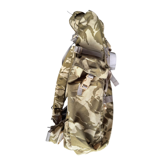 LARGE MILITARY COMBAT BACKPACK WITH POCKET, DETACHABLE OUTER POUCH - CONDOR - 90L - ROMANIAN ARMY MILITARY SURPLUS - DESERT CAMOUFLAGE - IN GOOD CONDITION