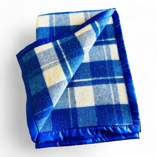 Patura din Lana Merinos Romaneasca cu Cutie Premium - Model Elena - Maro, Albastru/Bej Natur - 140x200 cm – 707 g/mp