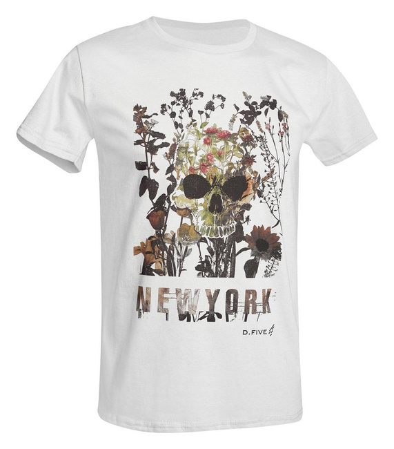 TRICOU IMPRIMAT - CRANIU CU FLORI - D.FIVE - ALB