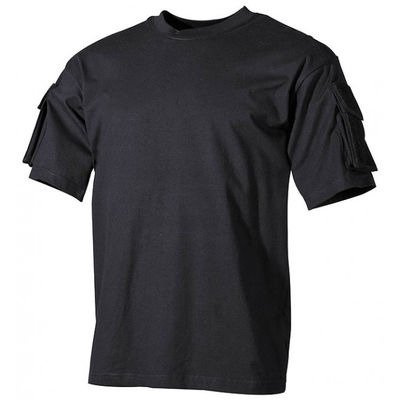Tricou negru MFH US cu buzunare cu banda velcro pe maneci, 170g / m2
