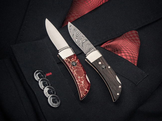 DAMASCUS KNIFE POCKET BOG OAK - BOKER