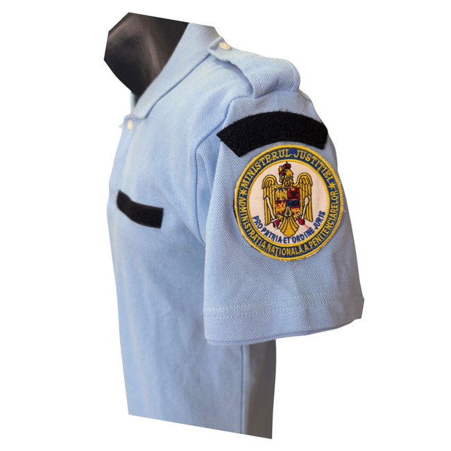 Tricou polo albastru deschis cu emblema, epoleti si velcro nominal pentru PENITENCIAR ANP