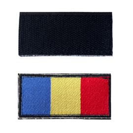 Emblema Steag Romania - 7 x 3,5 cm - Aplicare Velcro (cu scai) - Contur Negru brodat