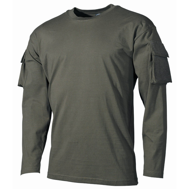 MFH US tricou cu maneca lunga cu buzunare si banda velcro pe maneci, 170g/m2 - verde OD