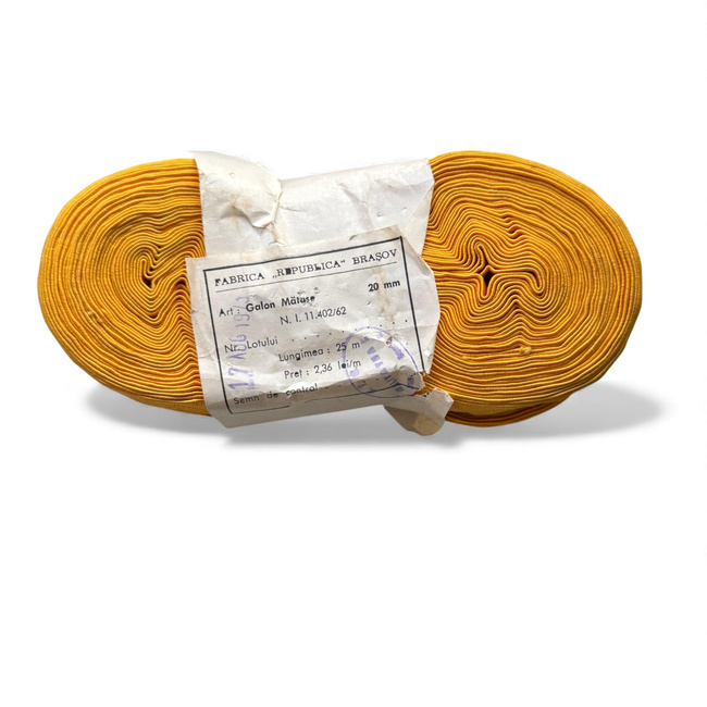 Embroidered Silk Braid Roll for Uniforms - 1 m x 20 mm - Romanian Army Military Surplus - Yellow - Like New