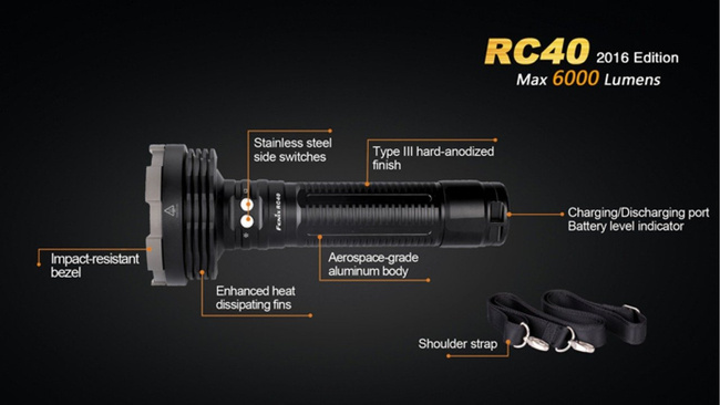 Flashlight Fenix RC40, water resistant