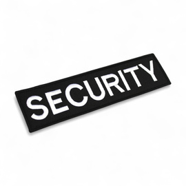 Emblema mare spate, patch brodat - SECURITY - 25x10 cm - Fundal Negru / Text Alb - aplicare Velcro (cu scai)