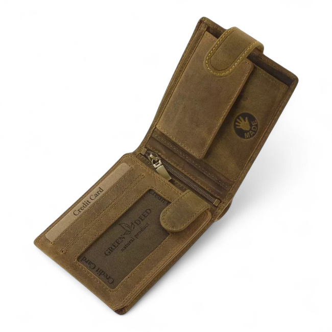 Portofel din piele pentru vanatori, cu imprimeu - Urs - Maro - GreenDeed