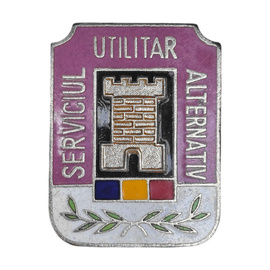 METAL BADGE - ALTERNATIVE UTILITARY SERVICE - ROMANIAN ARMY MILITARY SURPLUS - SILVER