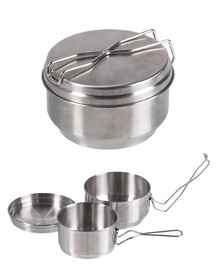 SET DE GĂTIT PENTRU CAMPING DIN OȚEL INOXIDABIL - 3 PIESE - REPRODUCERE MODEL CEH