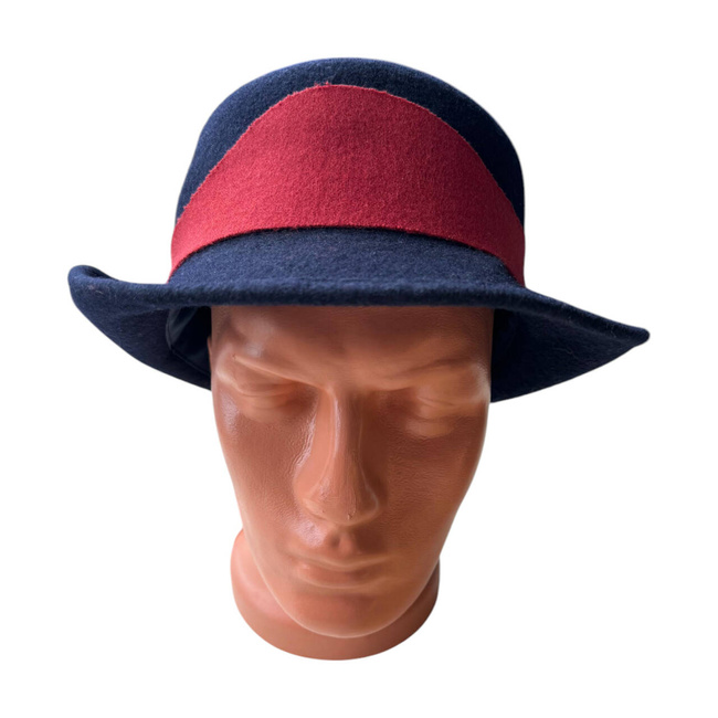 WOOLEN HAT - NAVY BLUE WITH RED STRIPE - ROMANIAN ARMY MILITARY SURPLUS - LIKE NEW