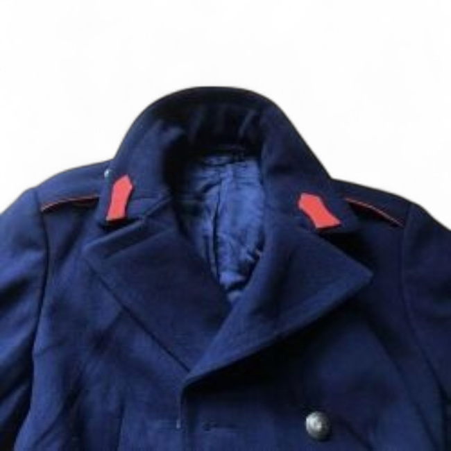 Navy blue wool coat with red epaulettes – Romanian military surplus - In good condition 