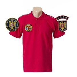 Tricou polo SMURD POMPIERII rosu cu maneca scurta si epoleti