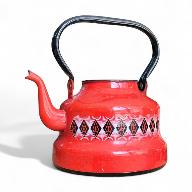 CEAINIC EMAILAT FARA CAPAC - VINTAGE - MOTIV RUSTIC - SURPLUS MILITAR ARMATA ROMANA - ROSU - IN STARE BUNA