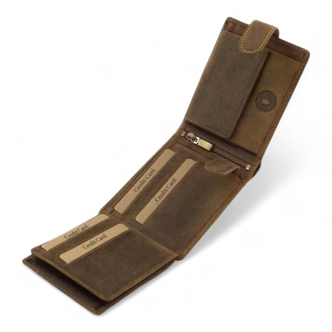 Portofel din piele pentru vanatori, cu imprimeu - Cerb - Maro - GreenDeed