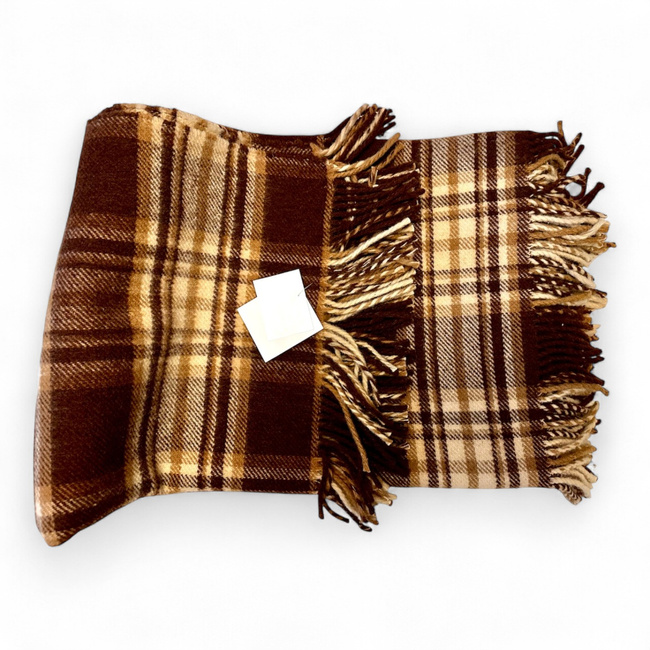 Pătură lână românească, 150x200+20cm, maro/bej/crem premium