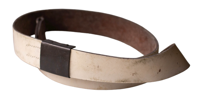 WHITE LEATHER MILITARY BELT - ROMANIAN ARMY SURPLUS - USED