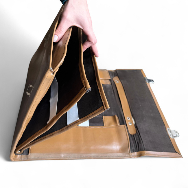 VINTAGE BRIEFCASE - ROMANIAN ARMY MILITARY SURPLUS - BROWN - IN GOOD CONDITION