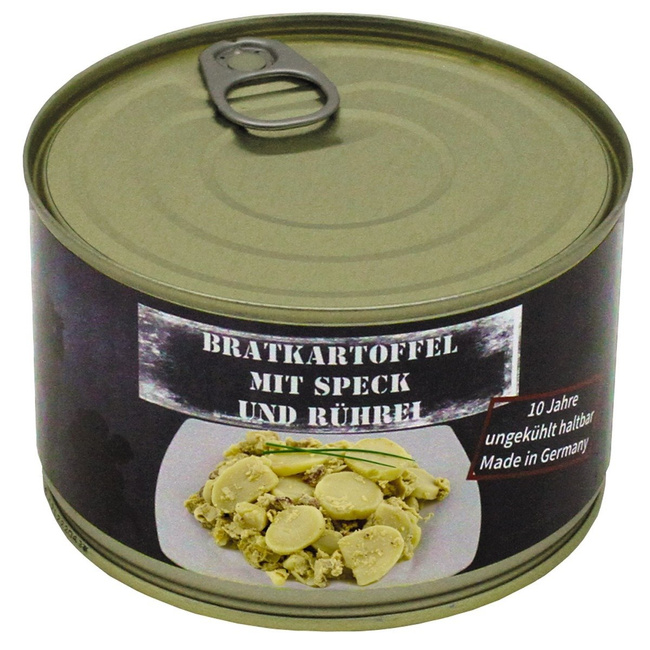 CARTOFI PRĂJIȚI CU BACON ȘI OU ÎN CONSERVĂ - 400 G - VALABILITATE 10 ANI - MFH®