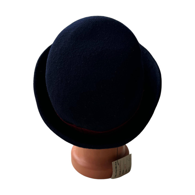 WOOLEN HAT - NAVY BLUE WITH RED STRIPE - ROMANIAN ARMY MILITARY SURPLUS - LIKE NEW