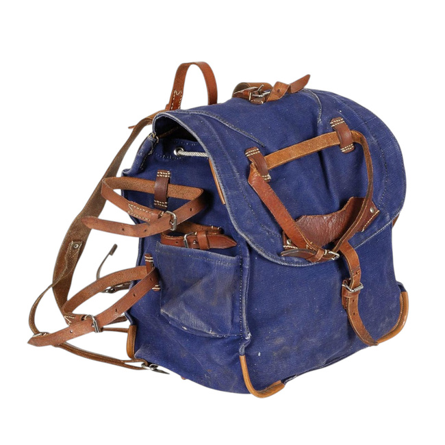 VINTAGE MILITARY RUCKSAK - COLD WAR ROMANIAN ARMY RARE SURPLUS - BLUE - USED