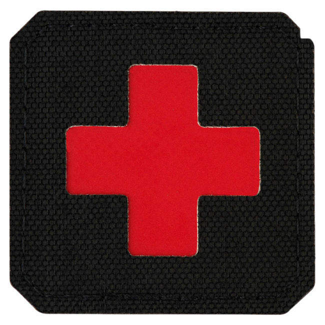 PATCH PRIM AJUTOR, CRUCE LASER CUT - NEGRU/ROSU - M-TAC