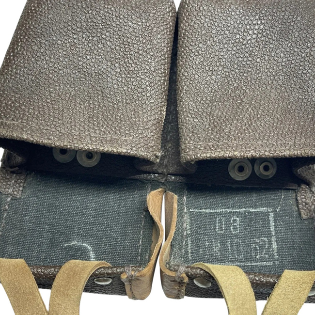 Double Ammunition Pouch - Mosin Nagant - Brown Speckled Leather - Romanian Army Military Surplus - Good Condition