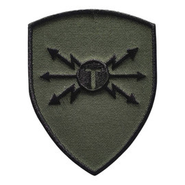 EMBLEMA SEMN DE ARMA MANECA SCUT - COMUNICATII SI INFORMATICA - BRODATA PE SUPORT KAKI CU FIR NEGRU