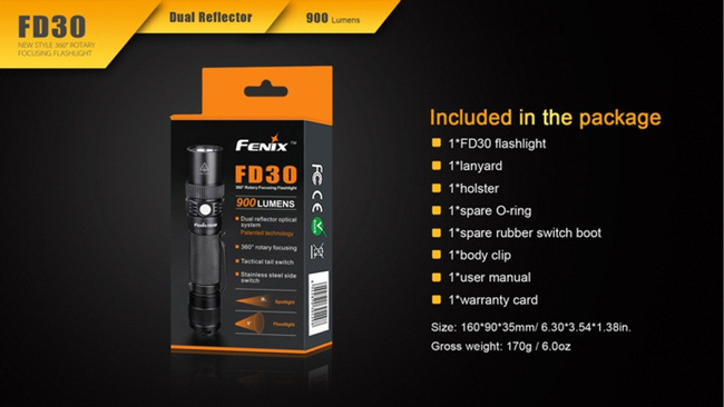 Flashlight Fenix FD30, water resistant
