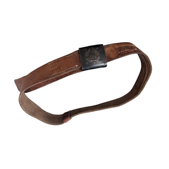 BROWN LEATHER BELT WITH BLACK BUCKLE - ROMANIAN ARMY MILITARY SURPLUS - USED